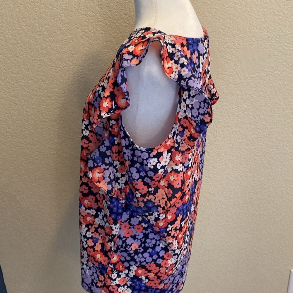 Juicy Couture Colorful Floral Ruffled Flutter Sleeve Blouse. Sz L. - Picture 7 of 16